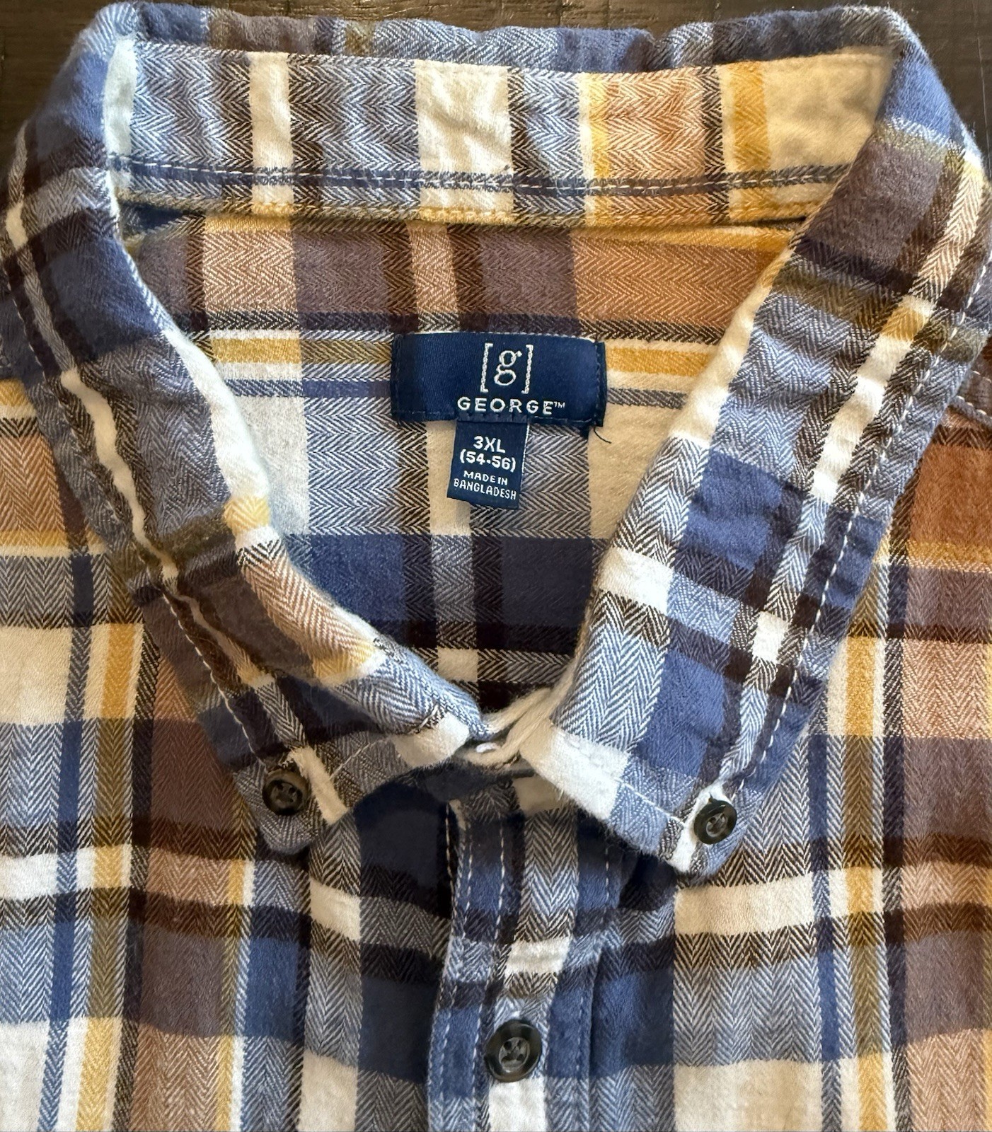 George Men’s Blue Brown Beige White Plaid Flannel Button-Down Shirt 3XL