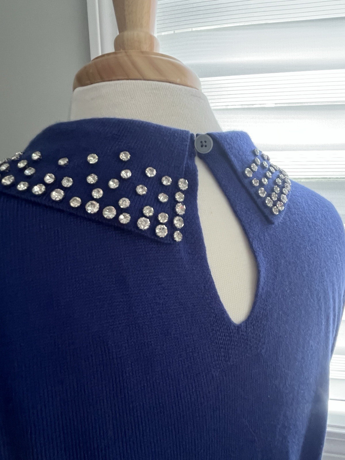 LOFT Royal Blue Rhinestone Embellished Peter Pan Collar Sweater Large