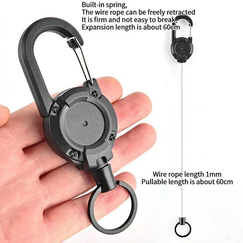 1/2/4Pcs Retractable Heavy Duty Reel Carabiner Keychain Badge Holder Steel Wire