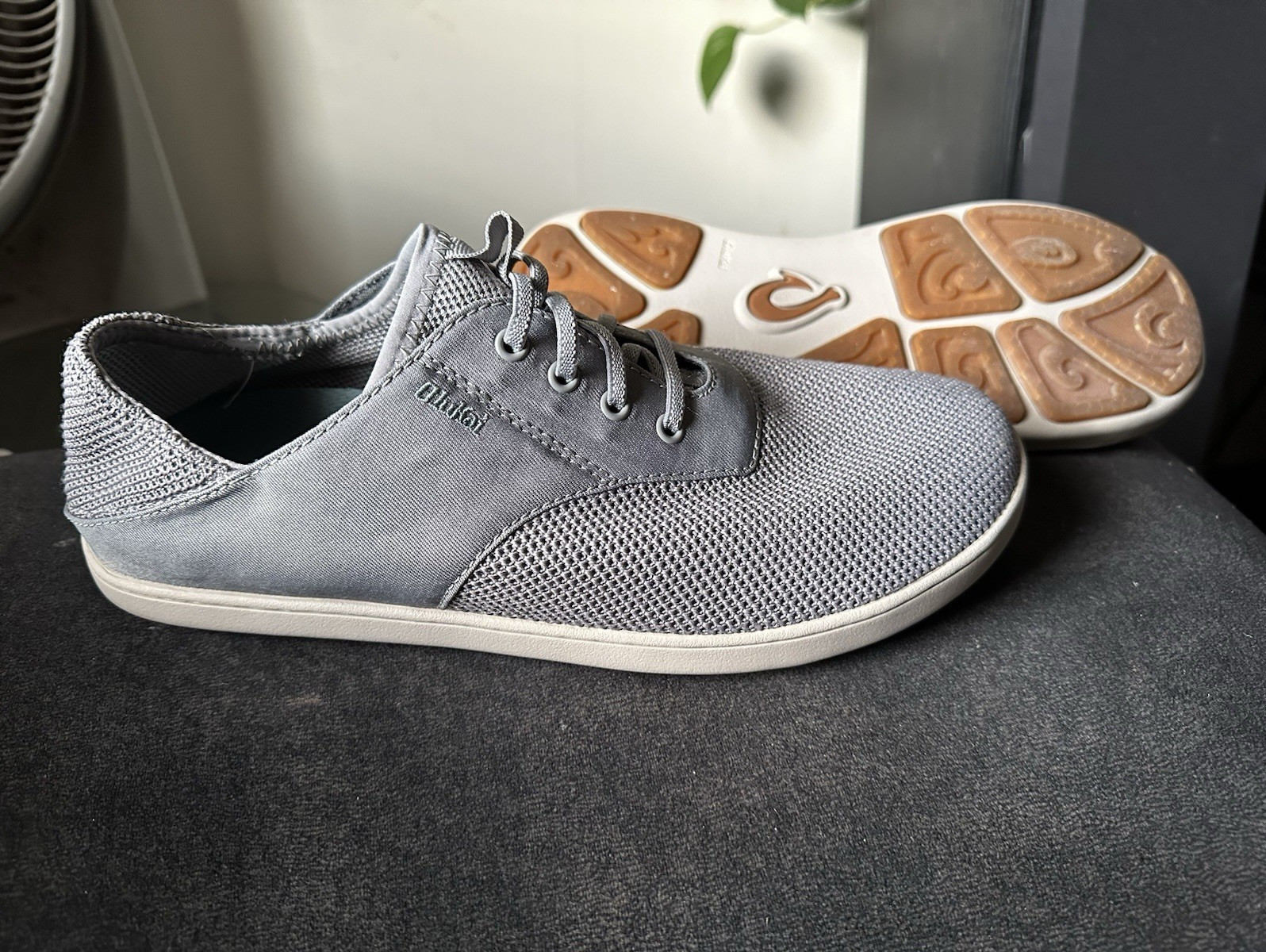 Olukai Men’s Gray Mesh Lace-Up Sneakers Breathable Comfort Rubber Sole US 11.5