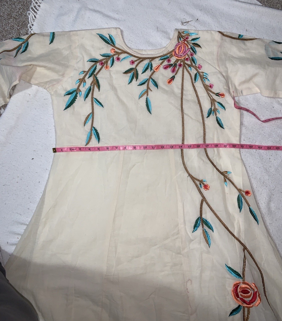 Floral Embroidered Kurti dress one size l/xl cotton handmade fully lined gown