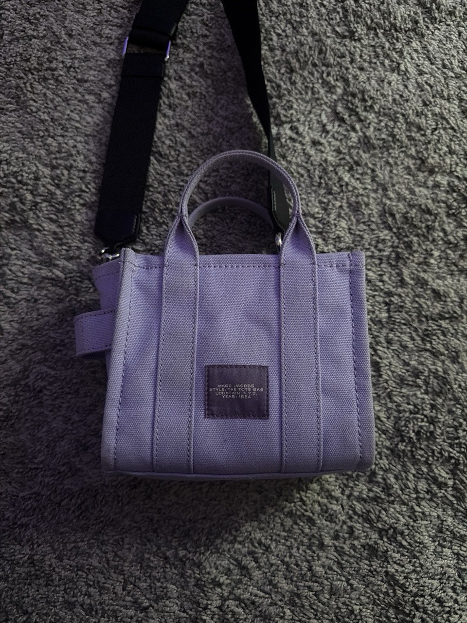 Marc Jacobs The Tote Bag Mini Purple Logo Tote w/ Detachable Strap, Top Handle