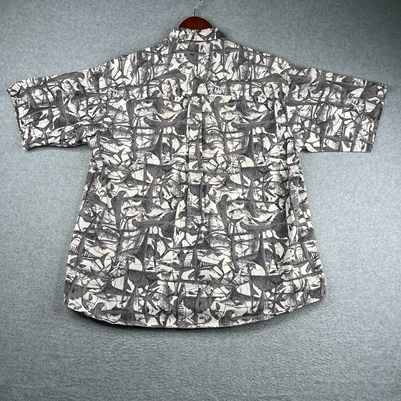 Vintage Columbia Fish Print Shirt Casual Boat Beach Button Up Short Sleeve XL