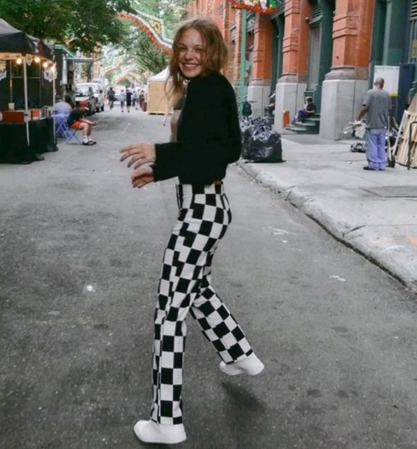 NEW Zara Checkered Pants Black White Large Block Ankle Cropped Straight Leg 5