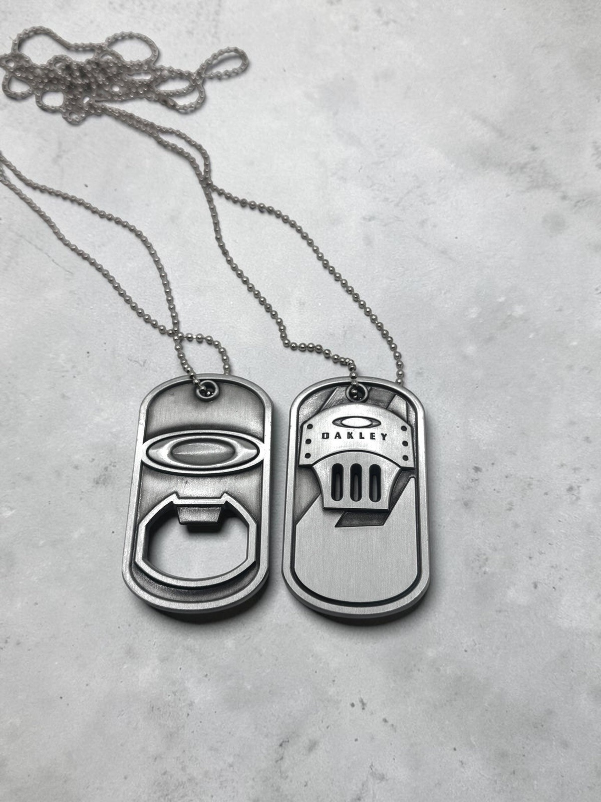 Vintage Oakley Dog Tag Bottle Opener Necklace Lot of 2 Metal 2000s Y2K Archive