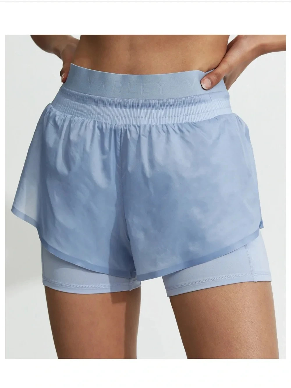 VARLEY Fresno Shorts Large Blue Sheer Nylon 2-in-1 Athletic Running Shorts