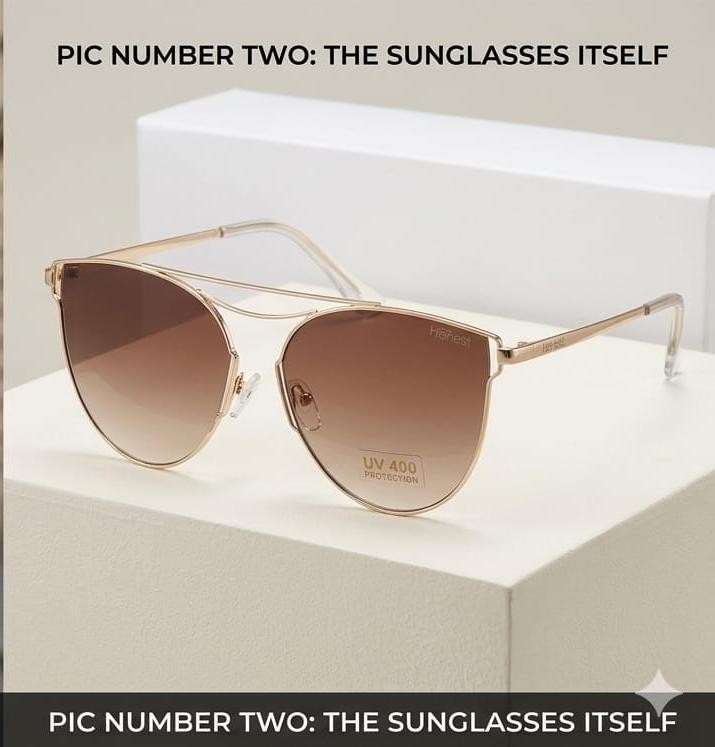 Trendy Cat Eye Aviator Sunglasses UV400 Unisex Gold Metal Frame Brown Len Unisex
