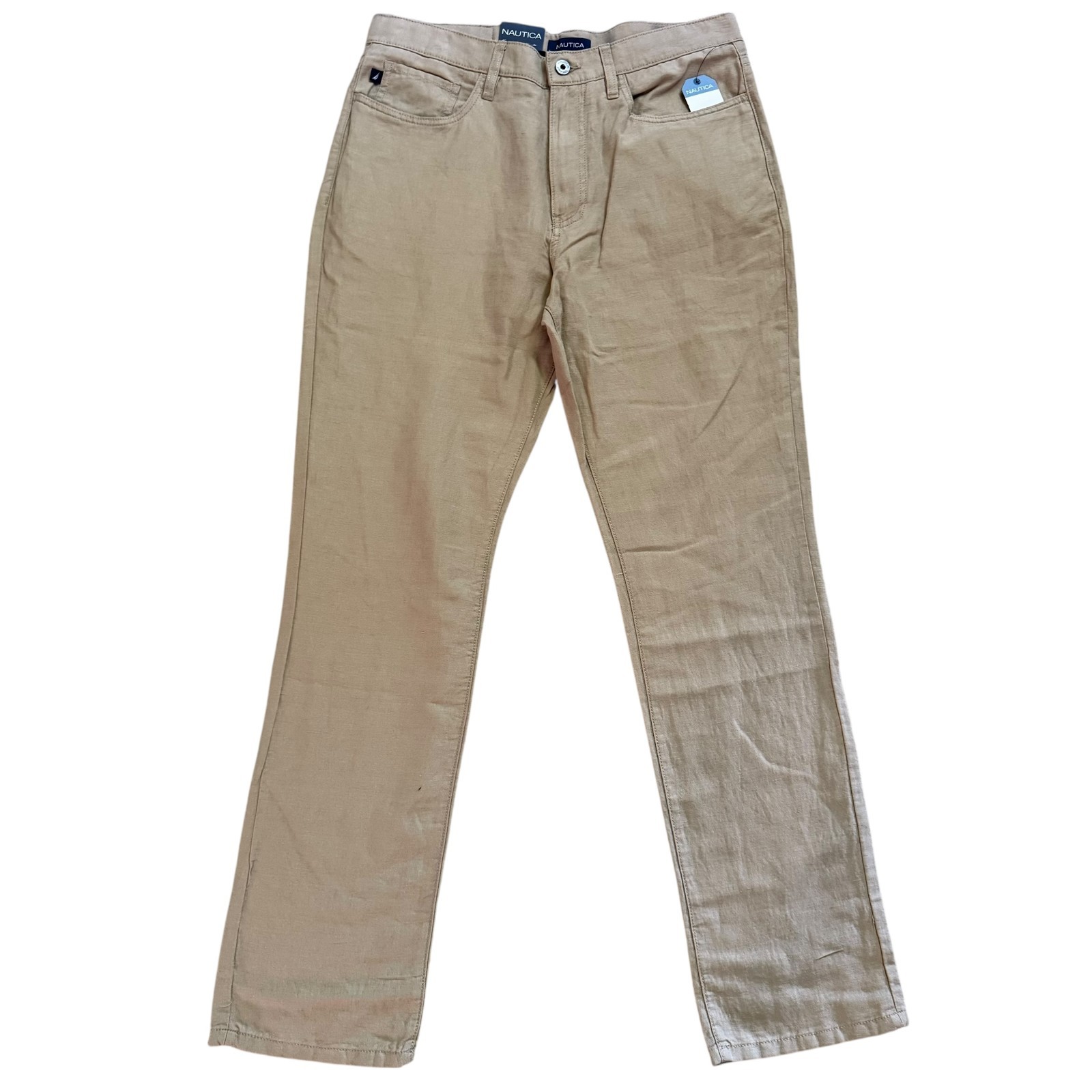 Nautica Mens Straight Fit Lightweight Soft Linen Blend 5 Pocket Flat Front Pants