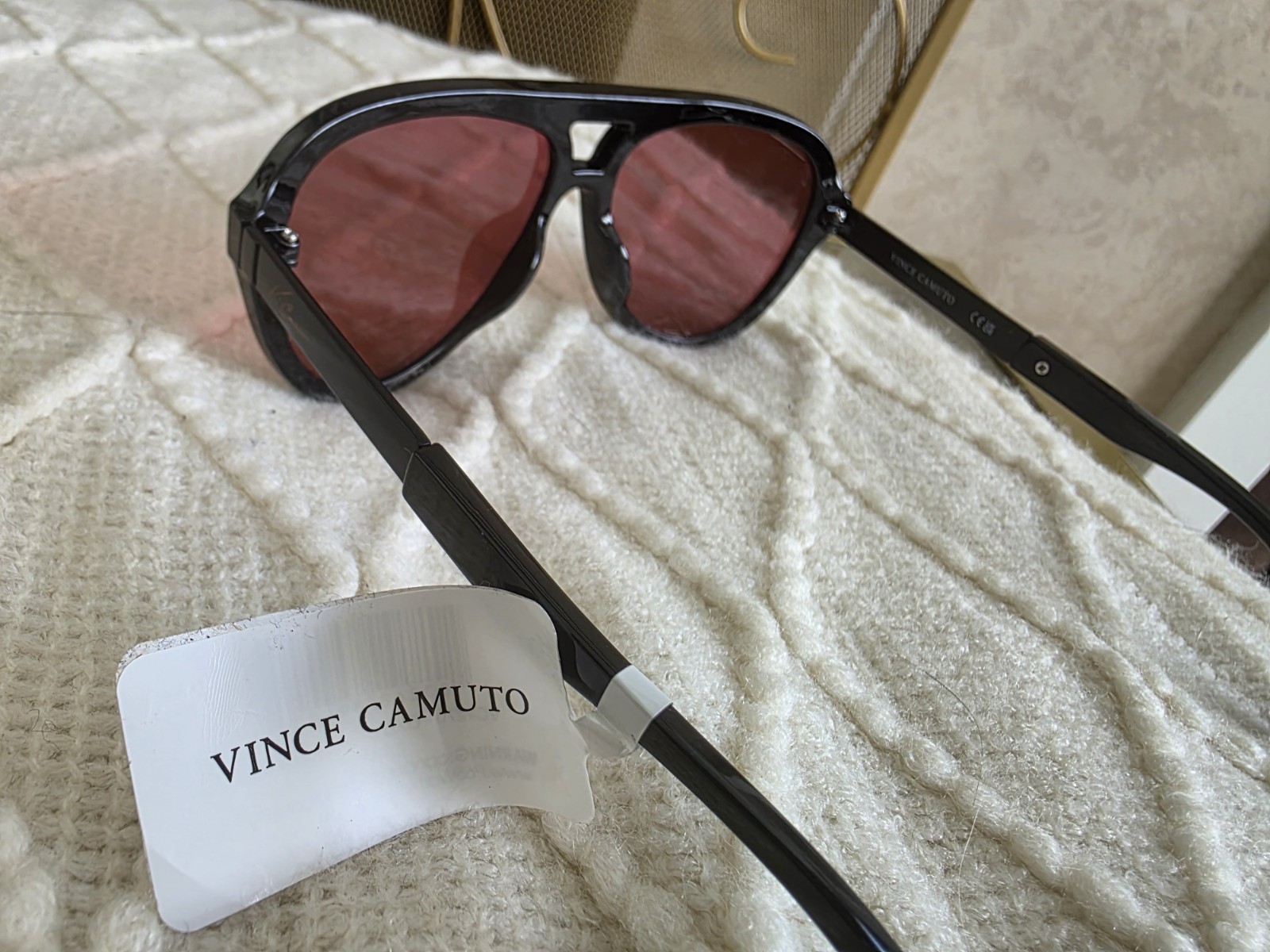 Vince Camuto Women’s Aviator Sunglasses Black Plastic Frame Red Tinted Lens