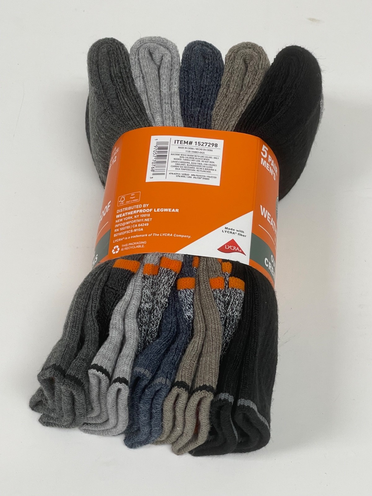 5 Pairs MULTICOLOR Weatherproof Vintage Men’s Outdoor Crew Socks Shoe Size 6-12
