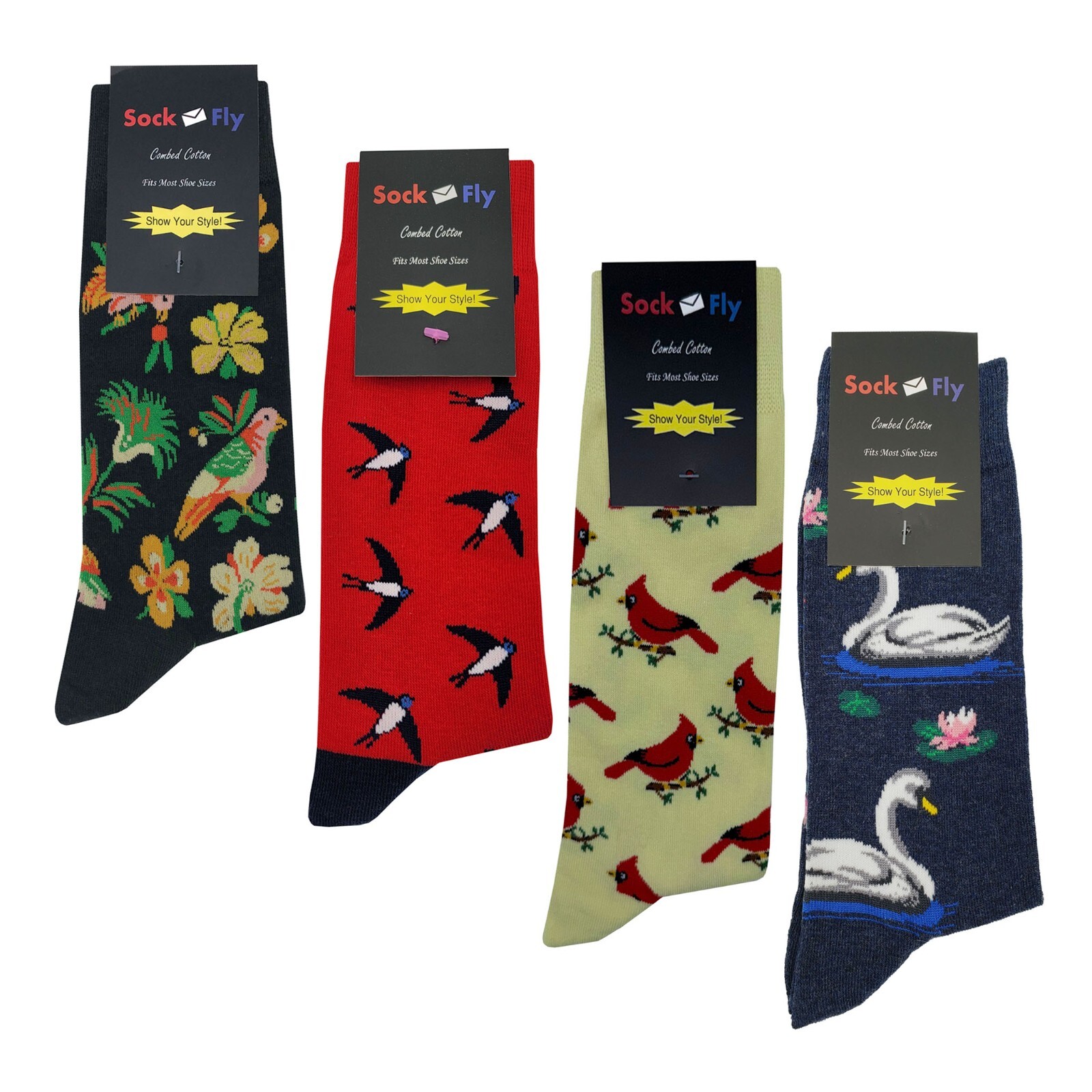 NWT Bird #2 Dress Socks 4 Pack Novelty Men 8-12 Crazy Fun Sockfly
