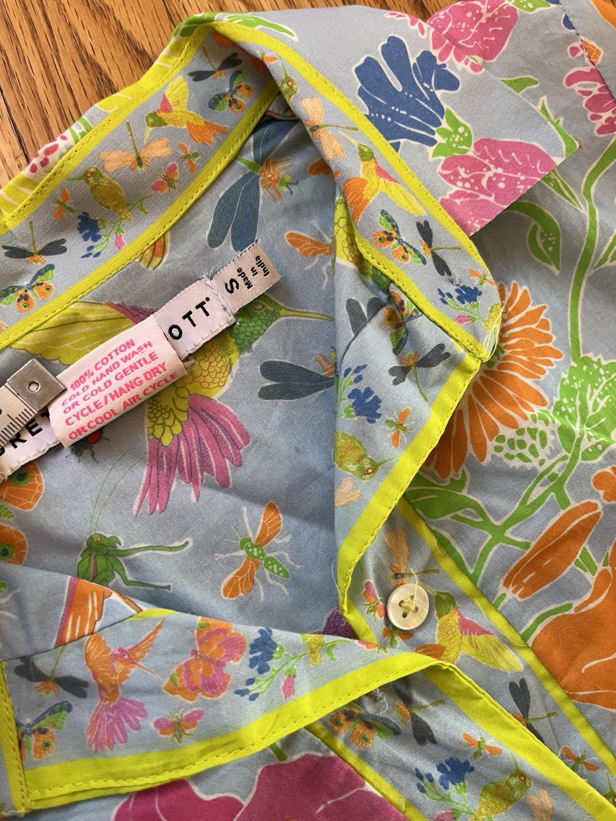 Gretchen Scott Hummingbird Heaven Cotton Shirt Dress – Dragonfly Floral Small