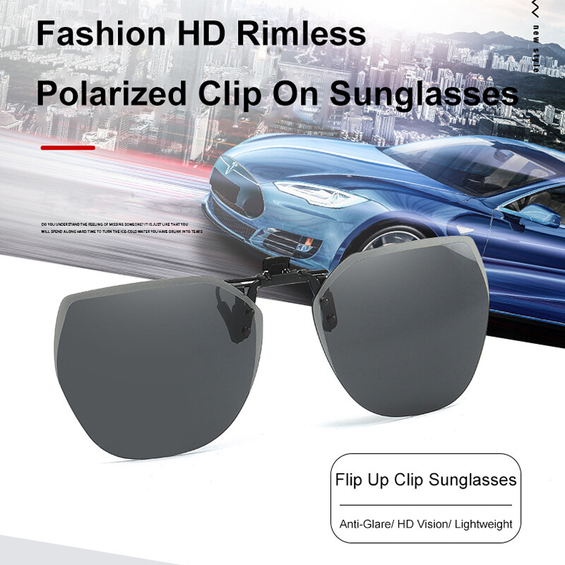 Polarized Clip-on Sunglasses Lightweight Rimless Flip Up Metal Lens for Glasses