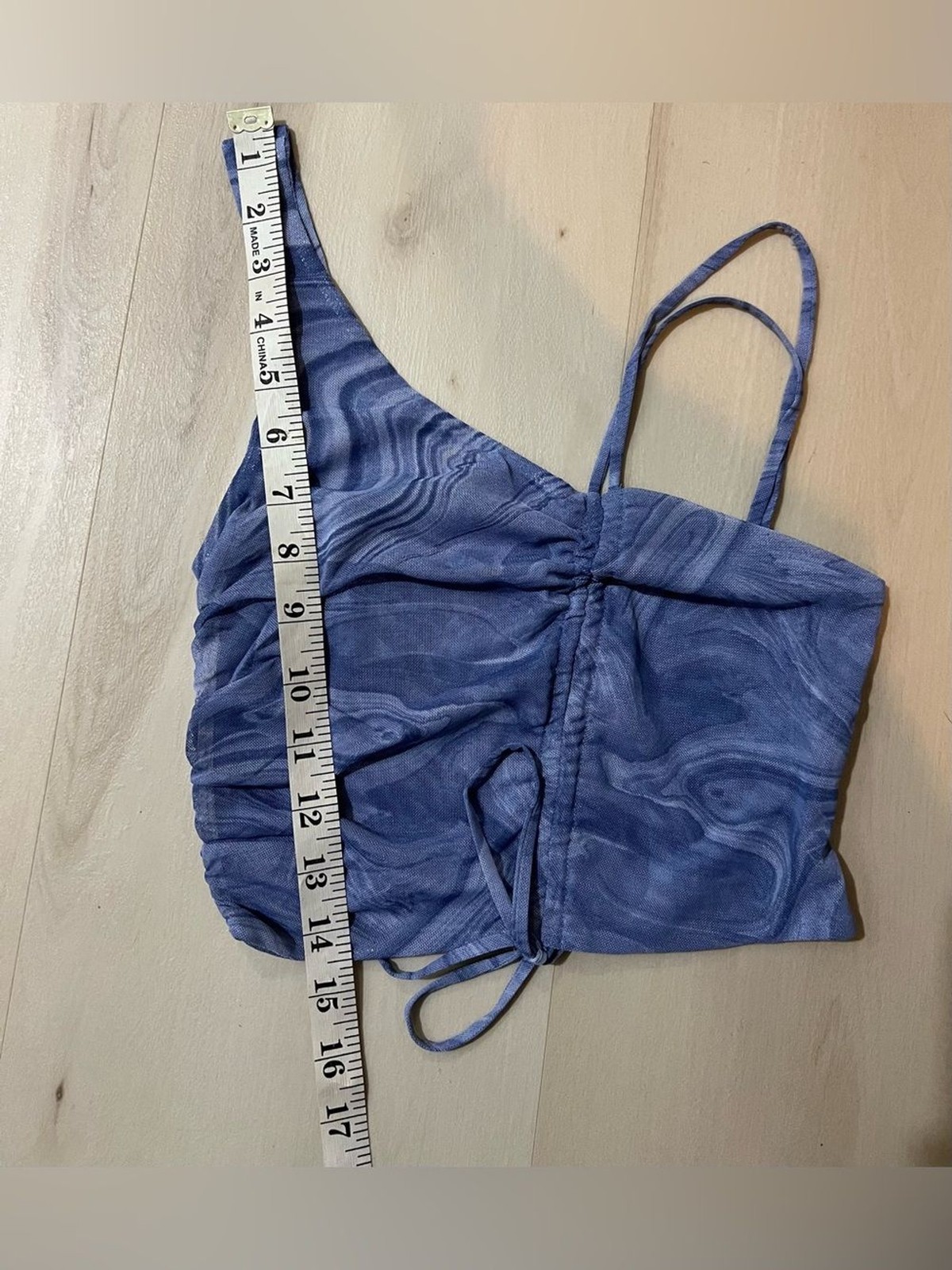 Naked Wardrobe NWT Women Small Blue Marble Swirl Mesh Crop Top