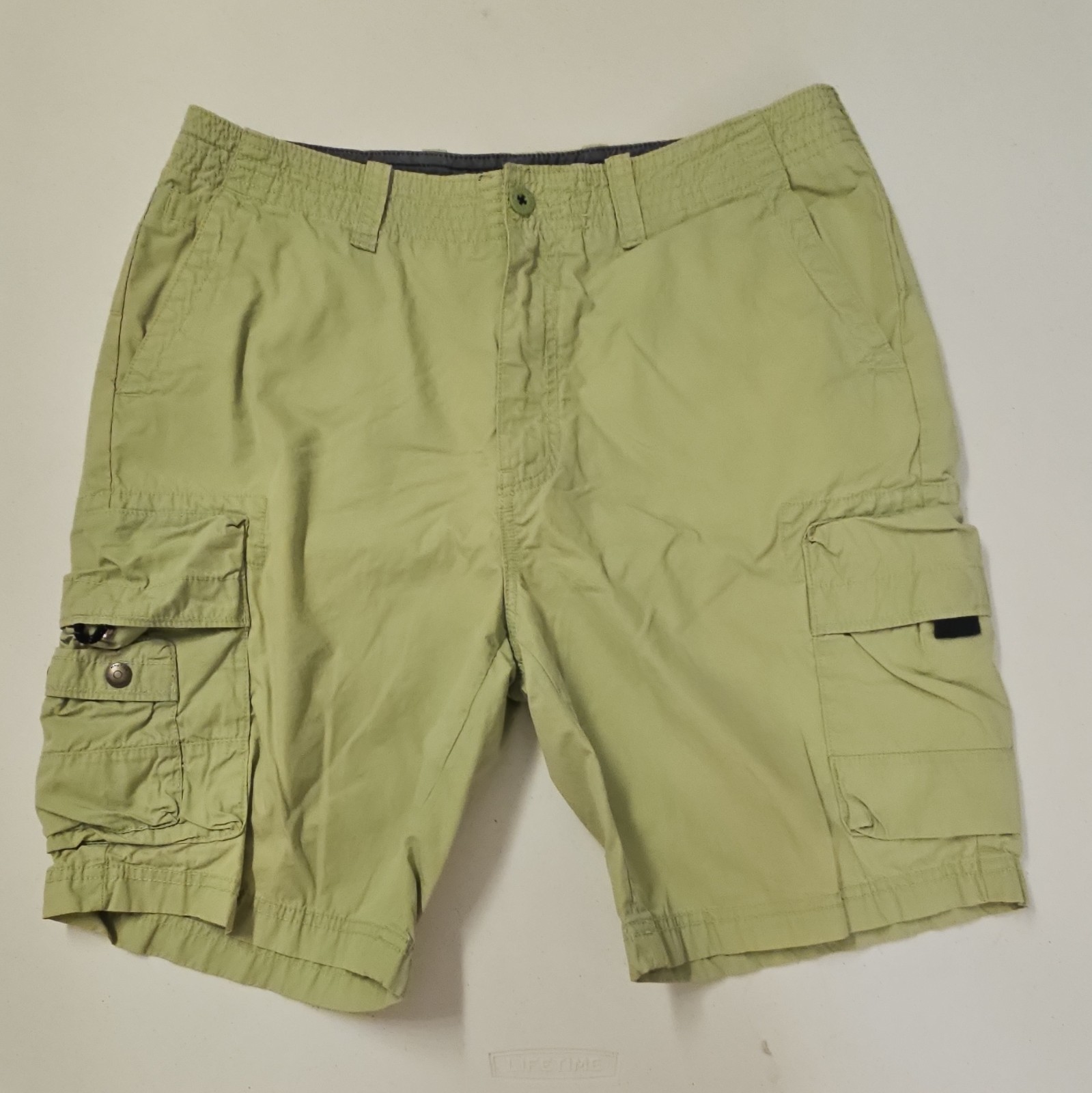 Nautica Men’s Green Cotton Canvas Cargo Flat Front Solid Shorts Zip Pockets