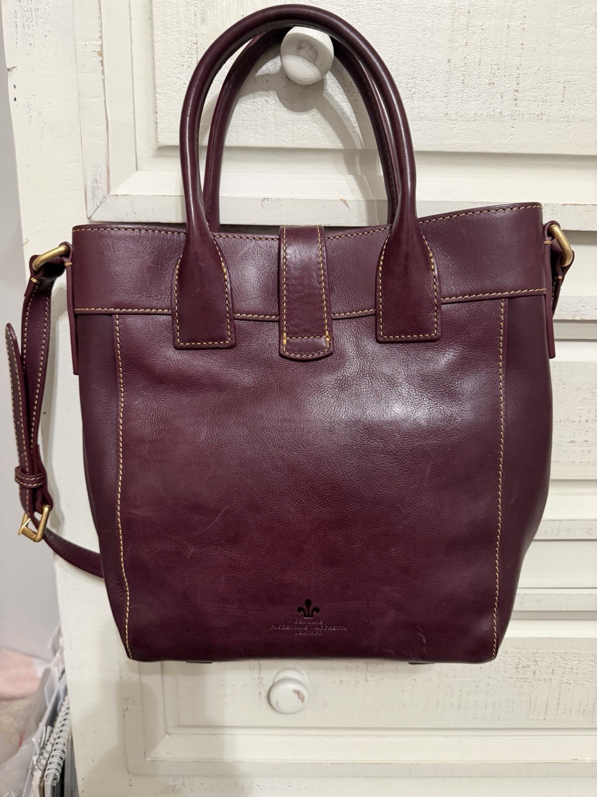 Dooney & Bourke Burgundy Satchel Double Handle Gold Hardware Detachable Strap