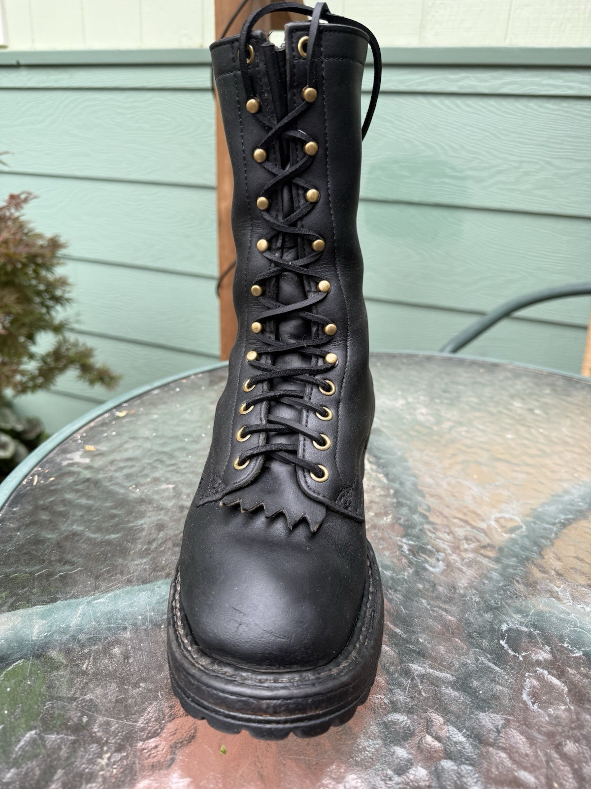 White’s Smoke Jumper Logger Boots –Size 7E –Black Leather –Vibram Sole –USA Made