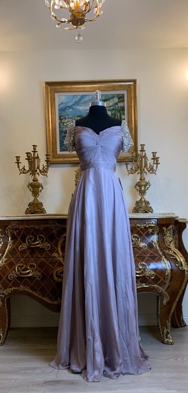 Women’s Formal Cap sleeves Rhinestones Sequins beaded Long Evening prom dress