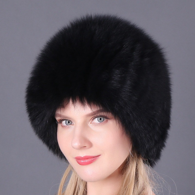 Winter Women Warm Rabbit Fur Fox Fur Hat Outdoor Fluffy Knitted Hat Cap