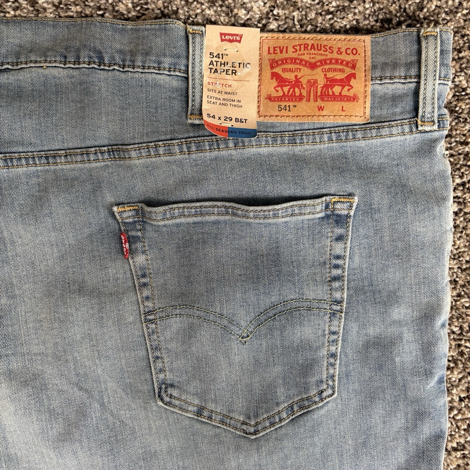 Levi’s 541 Athletic Taper All Seasons Tech Blue Jeans Men’s 54×29 Big & Tall New