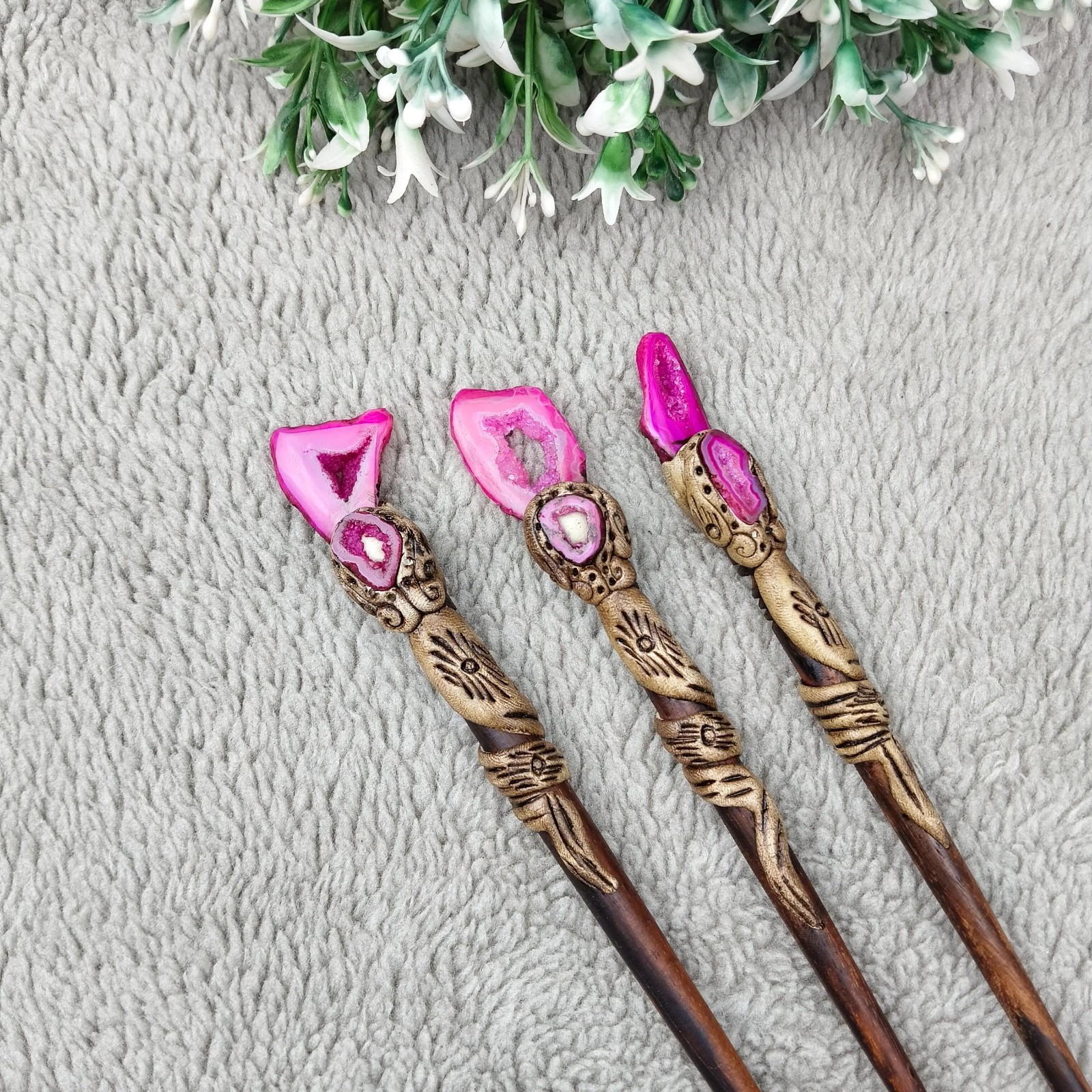Window Druzy Hair Stick, Agate Slices Stick, Polymer Clay Sticks wholesale lot