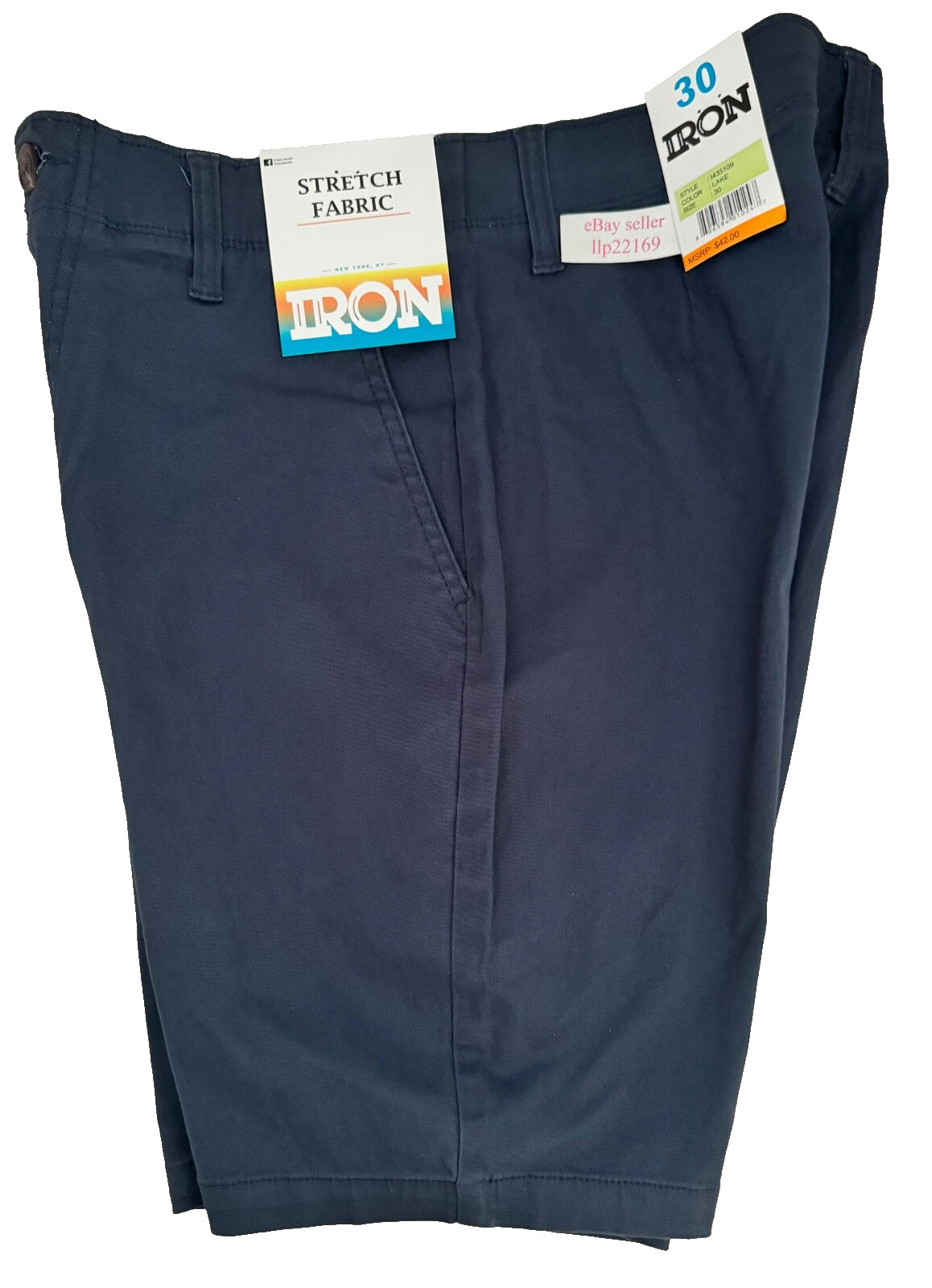IRON CO Men’s Stretch Shorts (SIZE 30) Flex Waist Flat Front LAKE BLUE New Tag!