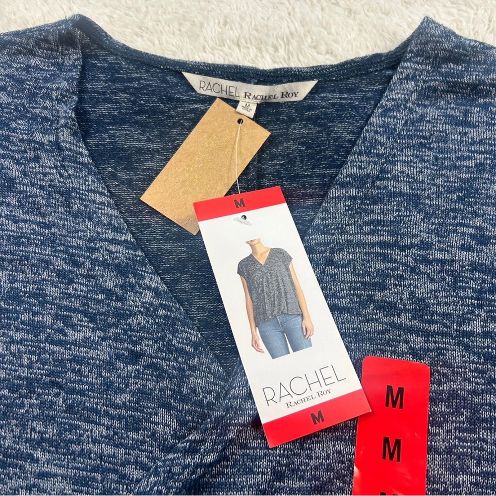 NWT Rachel Roy Women’s Navy Heathered Twist Front Blouse Cap Sleeve Top Medium