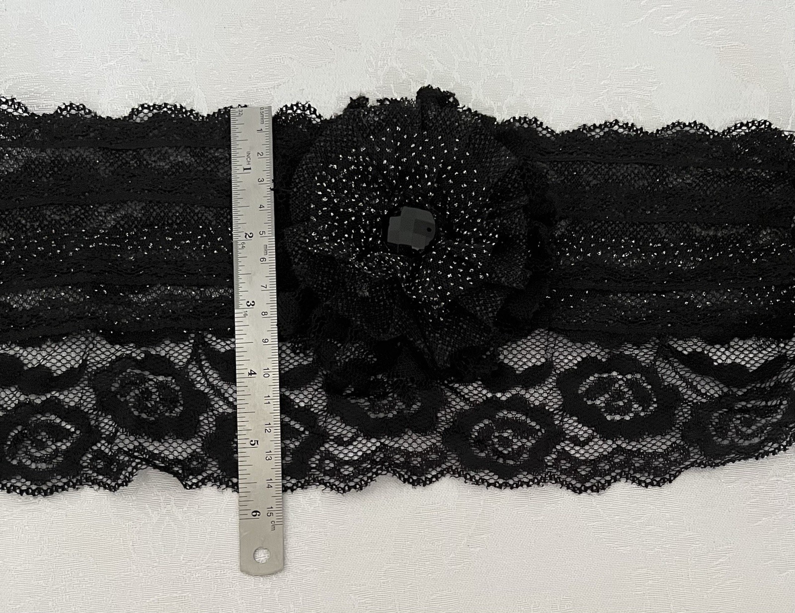 IMAGA Dressy Headwrap Wide Headband Black Sparkly Lace with Flower