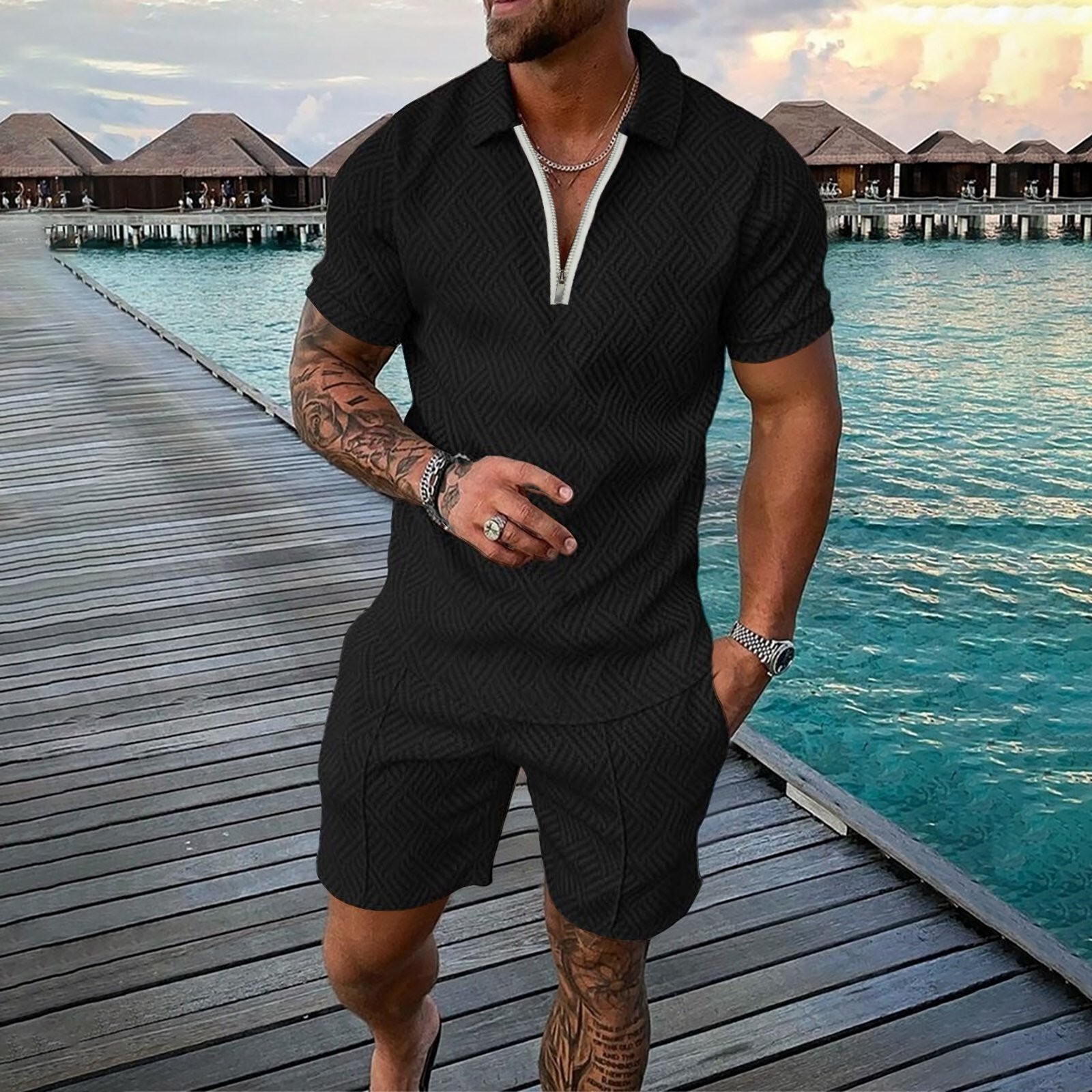 Mens Short Sets 2 Piece Outfits Shirt Casual Short Sleeve and Shorts Set 2026