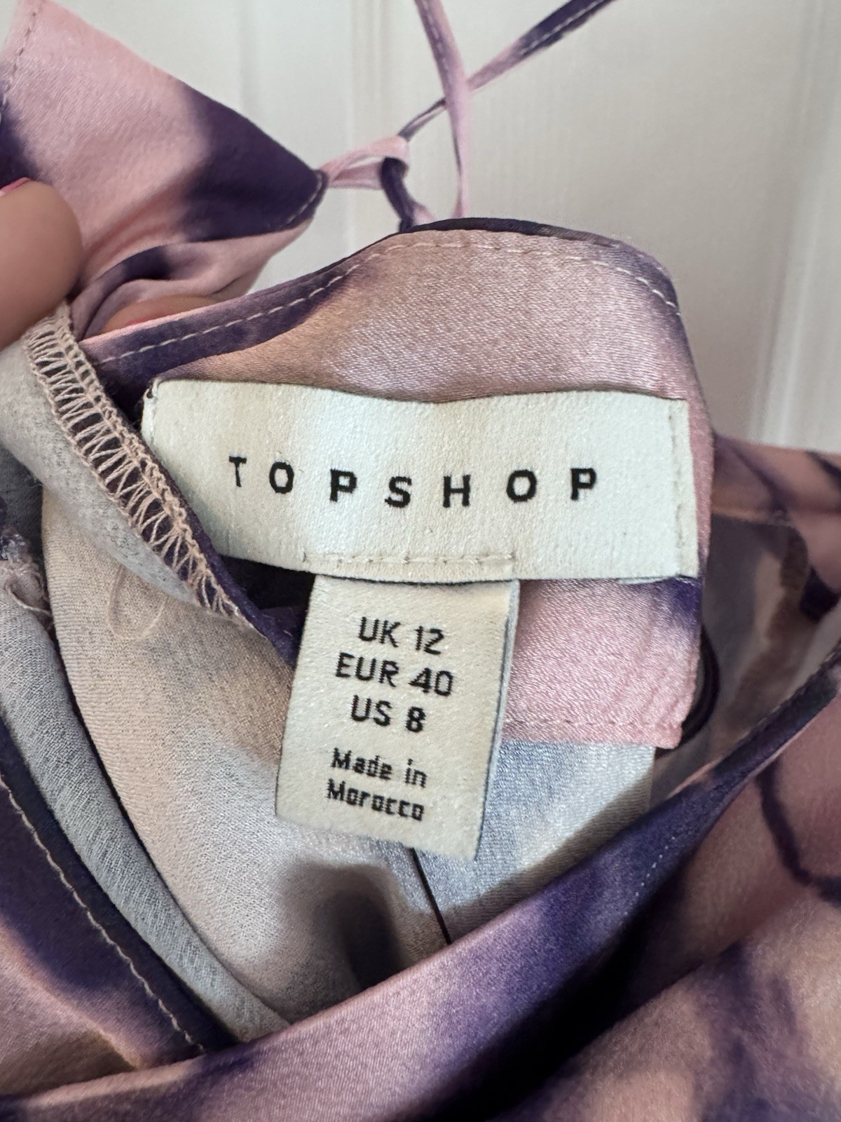 Topshop Purple Swirl Tie Dye Satin Strappy Sexy Slip On Mini Dress Womens 8