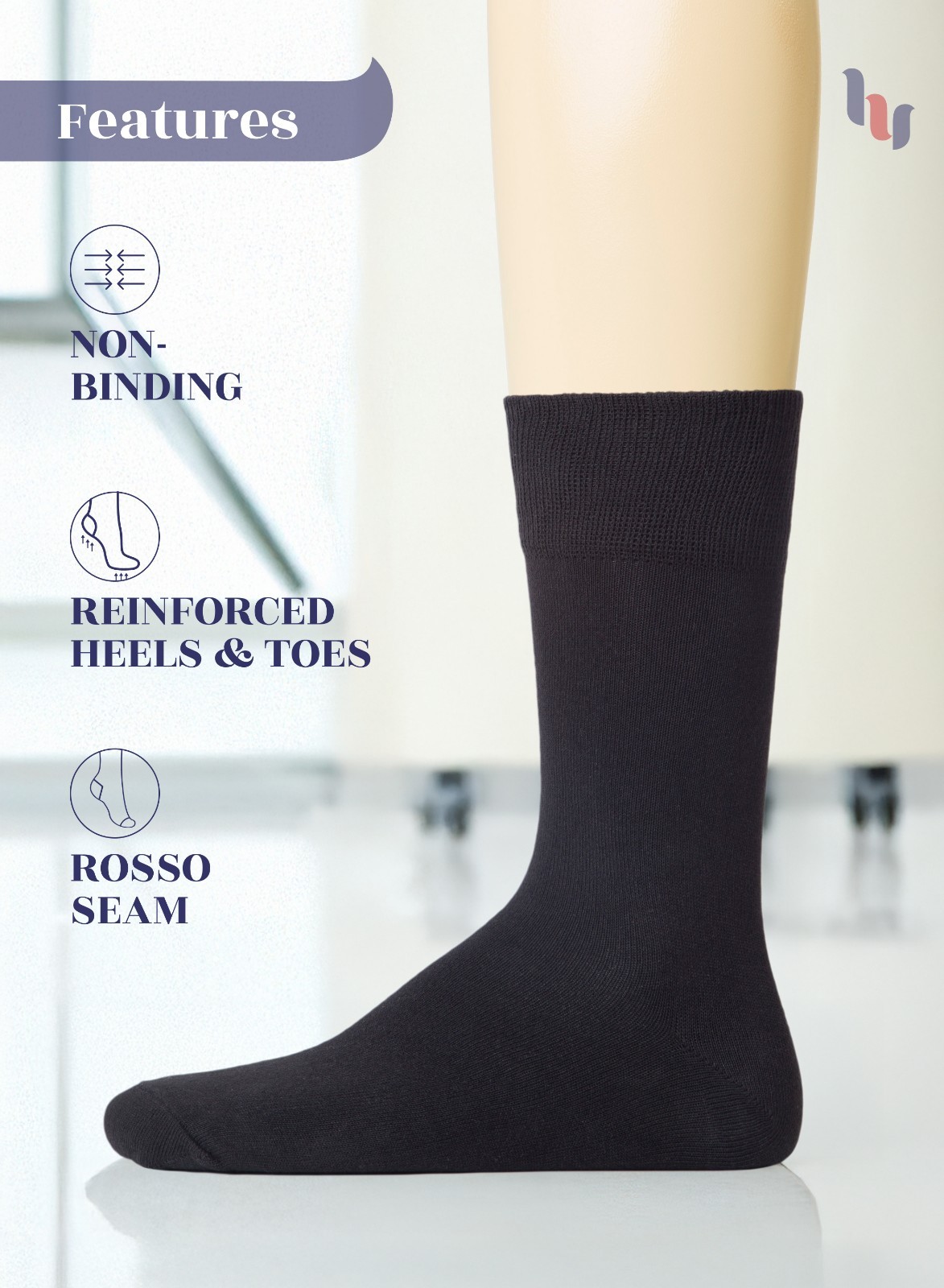 Hugh Ugoli Men Cotton Dress Socks XL / L / M / S Sizes, 3 Pairs
