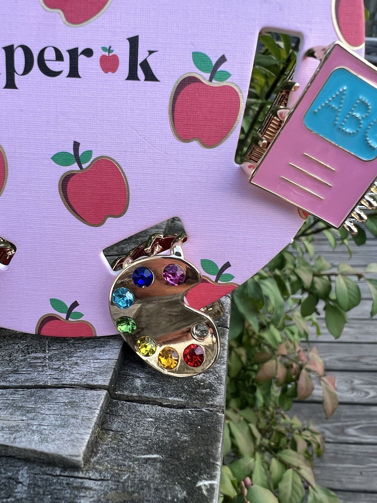 6 Pcs Piper K Jeweled Rhinestone BACK to SCHOOL 🍎Themed Hair Clips NEW!
