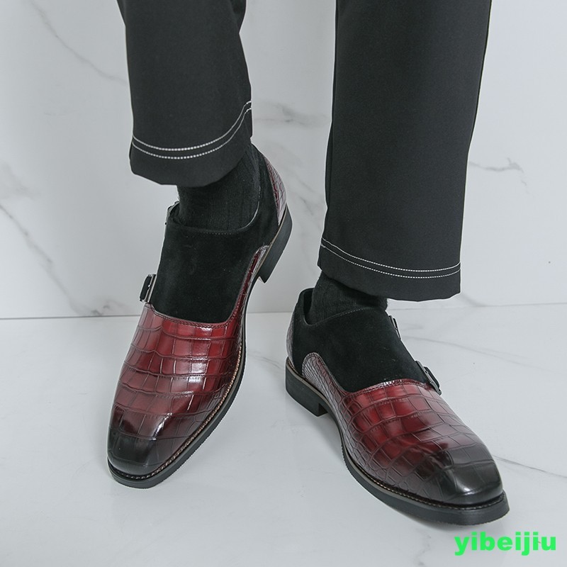 Men’s Vintage Crack Alligator Crocodile Pattern Monk Strap Oxfords Leather Shoes