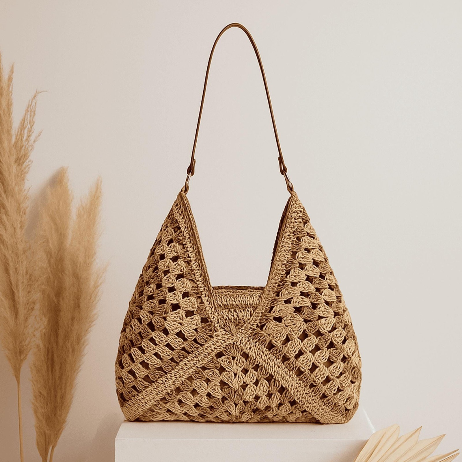 Handmade Crochet Tote Bag Boho Retro Shoulder Bag Free Shipping US