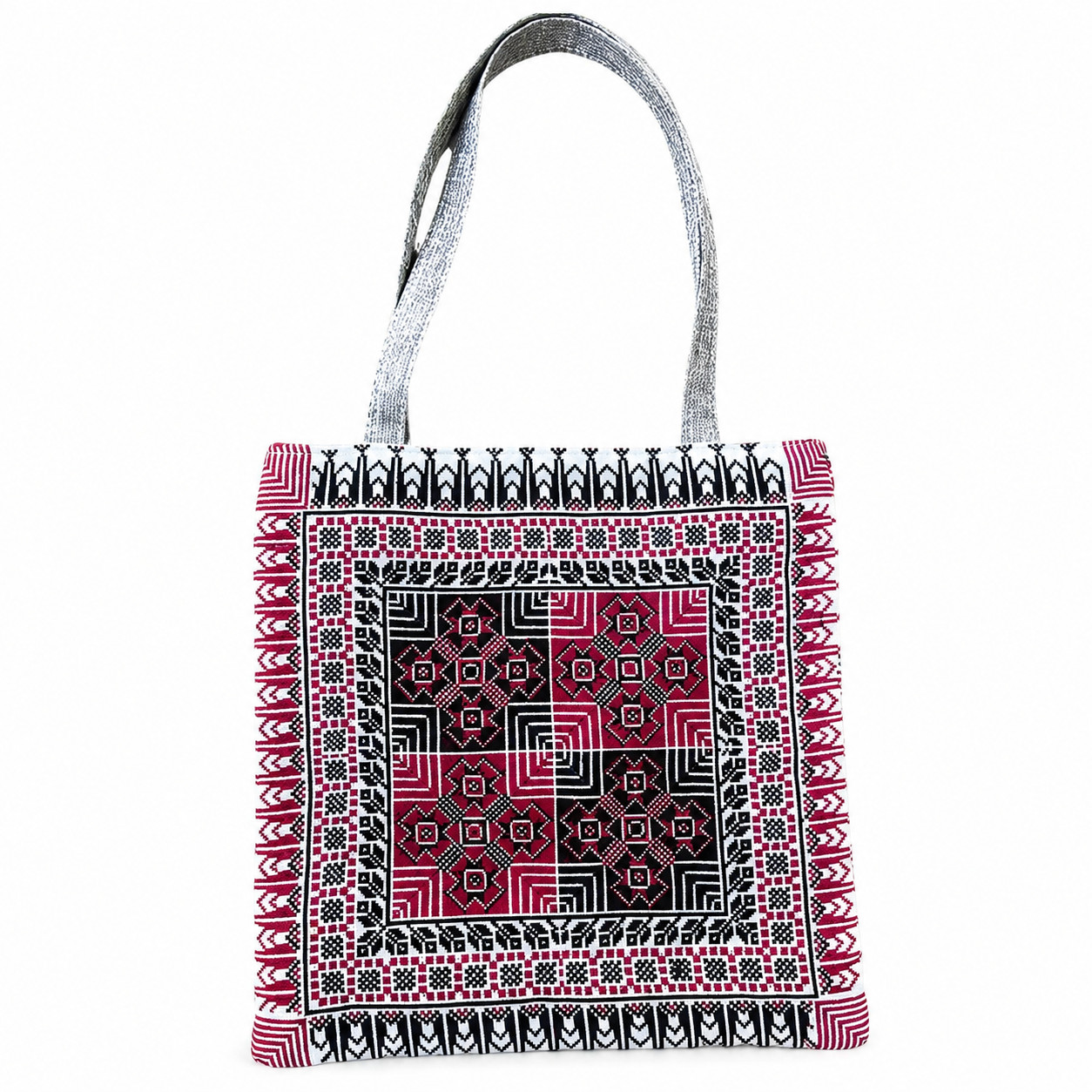 Palestinian Embroidered Tote Bag Traditional Geometric Pattern Shoulder Handbag