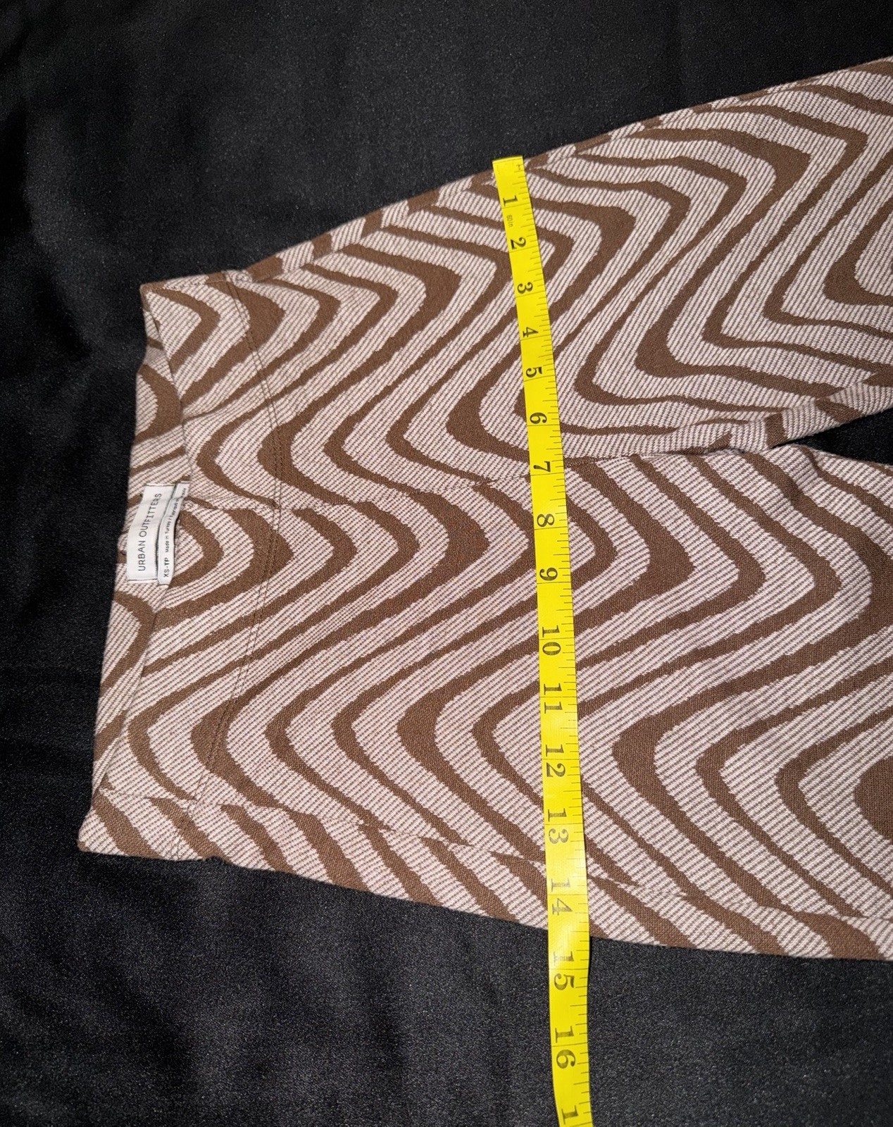 Urban Outfitters Bryn XS Flare Pants Brown Cream Swirl High Rise Pull-On Y2K 70s