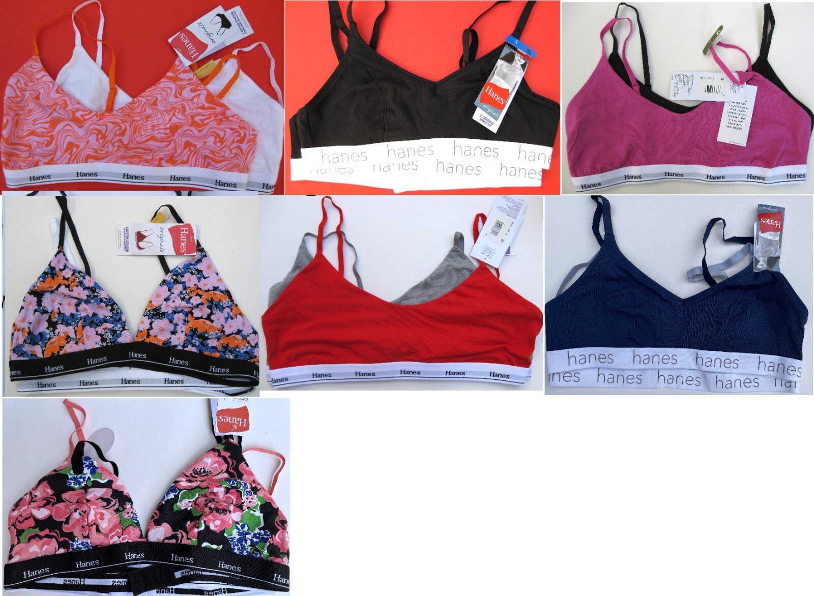 New Hanes Originals 2-Pack 95% cotton Bralettes DHO101,MHO102,MHO103 M-2XL