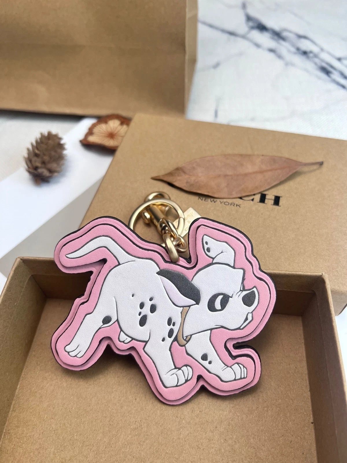 NWT Chalk/Pink Leather Bag Charm Keyring Fob