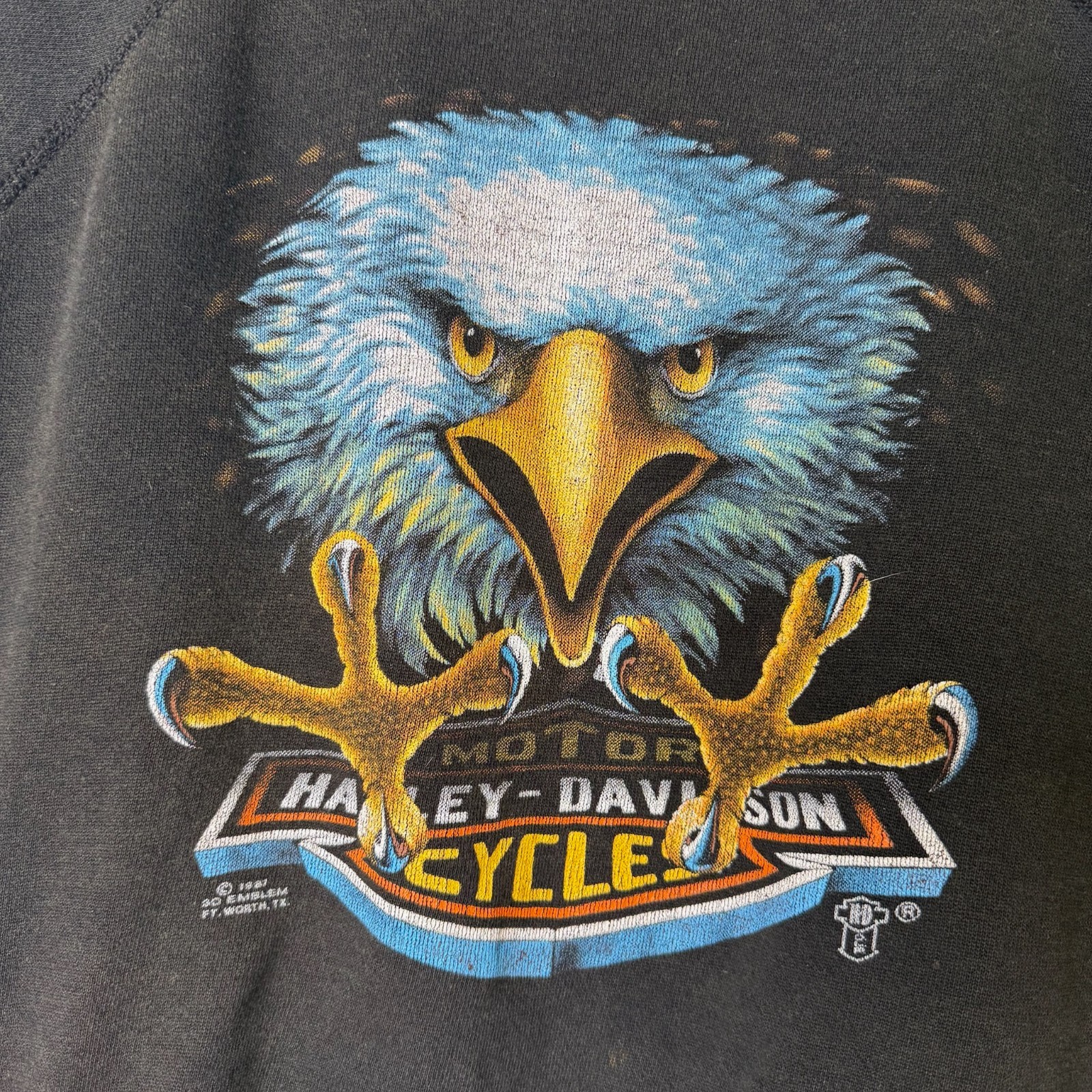 Vintage 1986 3D EMBLEM Crewneck Sweatshirt Eagle Biker Motorcycle Black 80s 90s