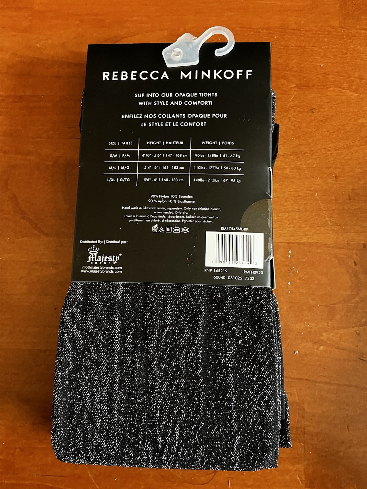Rebecca Minkoff Opaque Black & Silver Glitter Tights 2 Pair Size M/L NWT