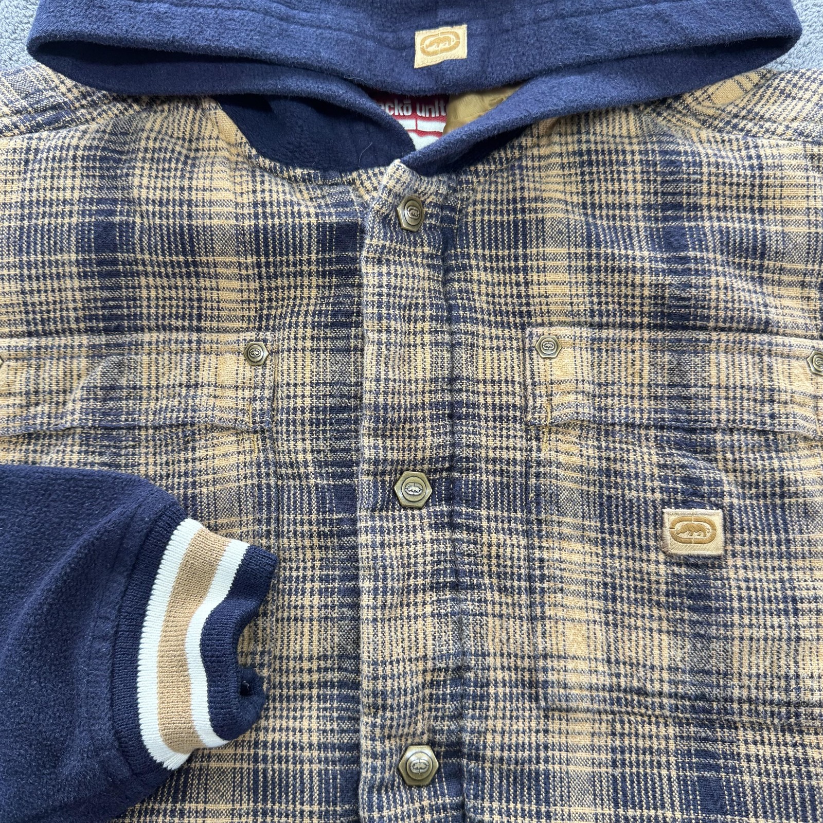 Ecko Unltd. Jacket Youth S Blue Quilted Hooded Lined Insulated Pockets Logo