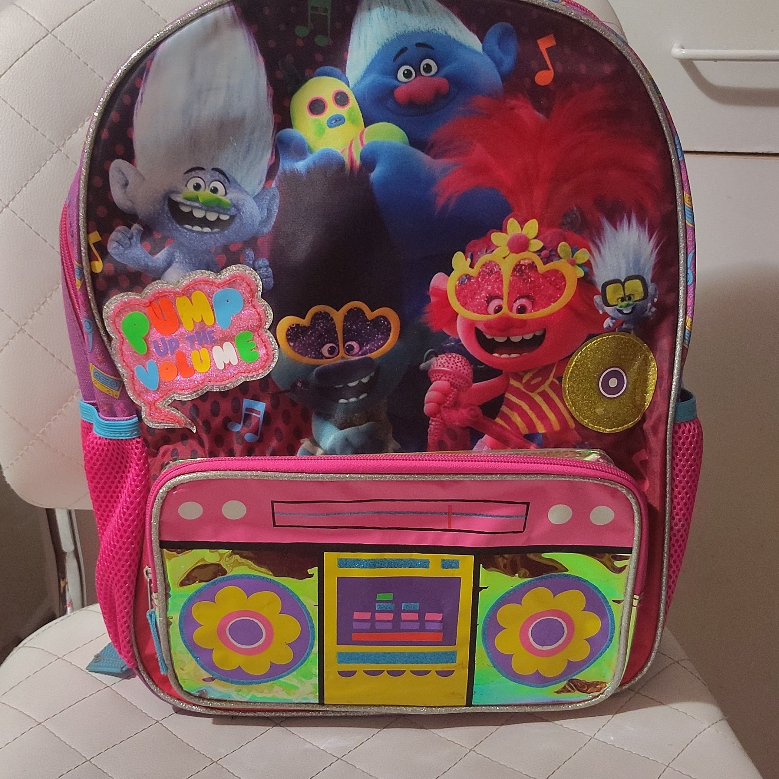 Trolls Poppy & Branch Small Polyester Backpack Zip Glitter Pink/Purple/Blue