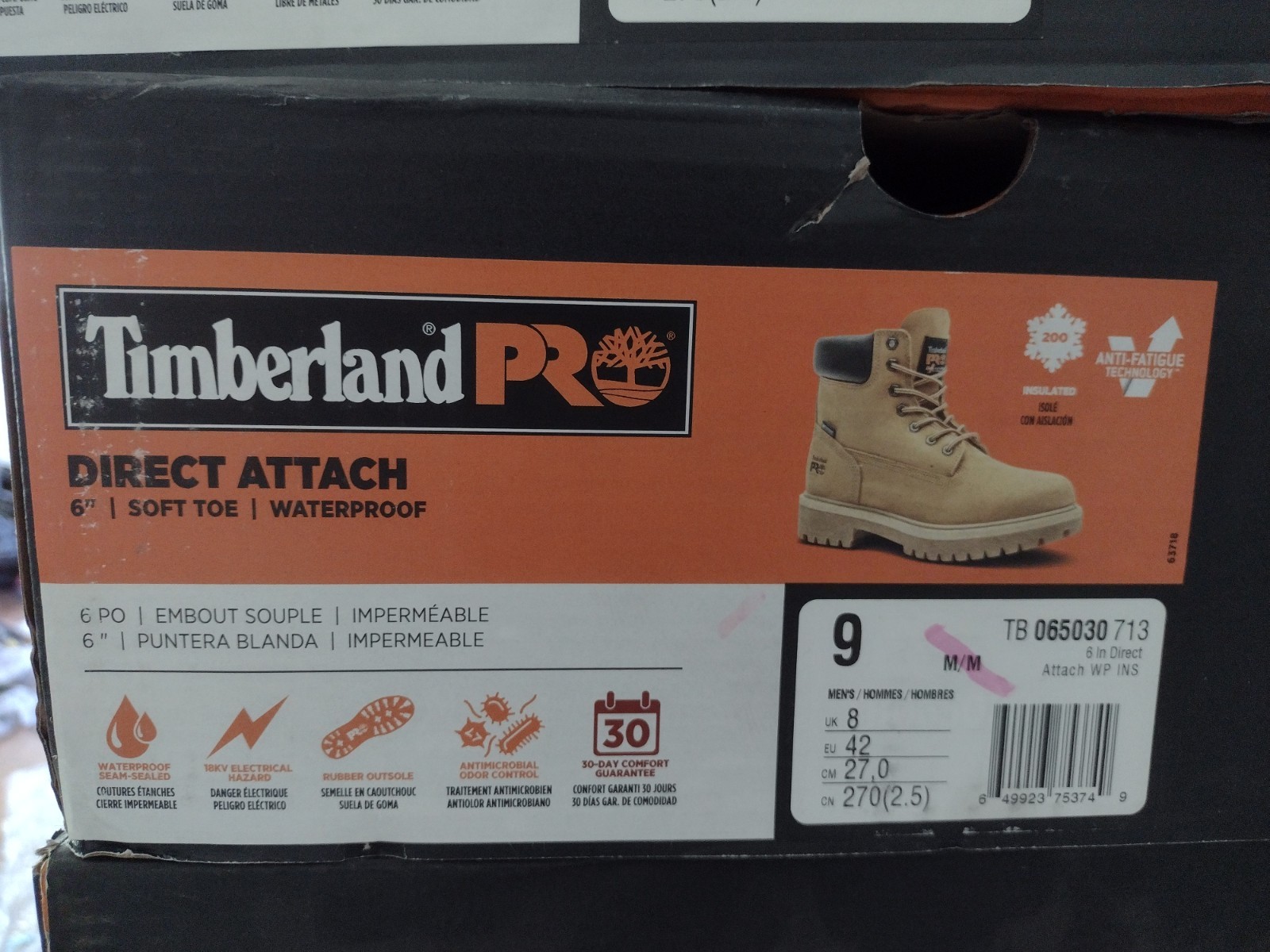 NEW Timberland Pro DIRECT ATTACH 8 Inch Men’s Sz 9.5M Wheat Soft Toe WP Boots