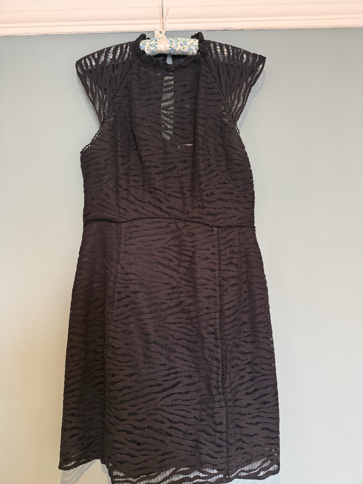 Whistles Black Animal Lace Mini Dress UK 12 NWOT Cocktail Party LBD