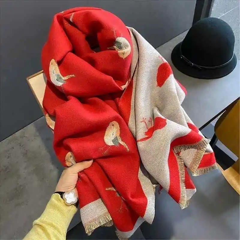Women’s Thick Imitation Cashmere Blanket Scarf Warm Pashmina Shawl Winter Wrap
