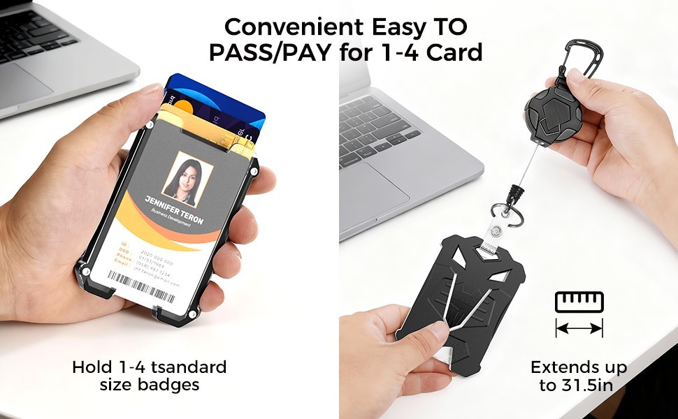 2 Pack Retractable Keychain with ID Card Holder, Heavy Duty Carabiner Badge Hold