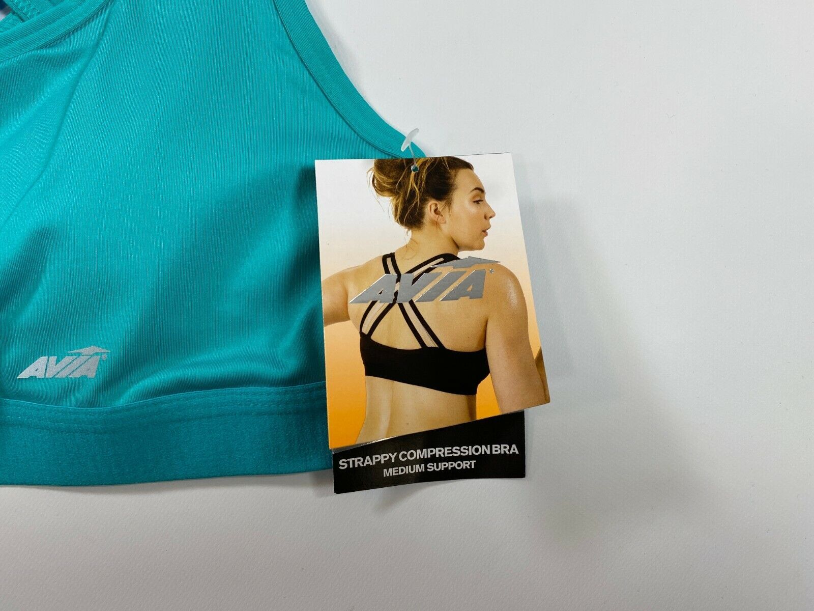 Womens Avia Aqua Blue Strappy Compression Bra Medium Support XL NEW
