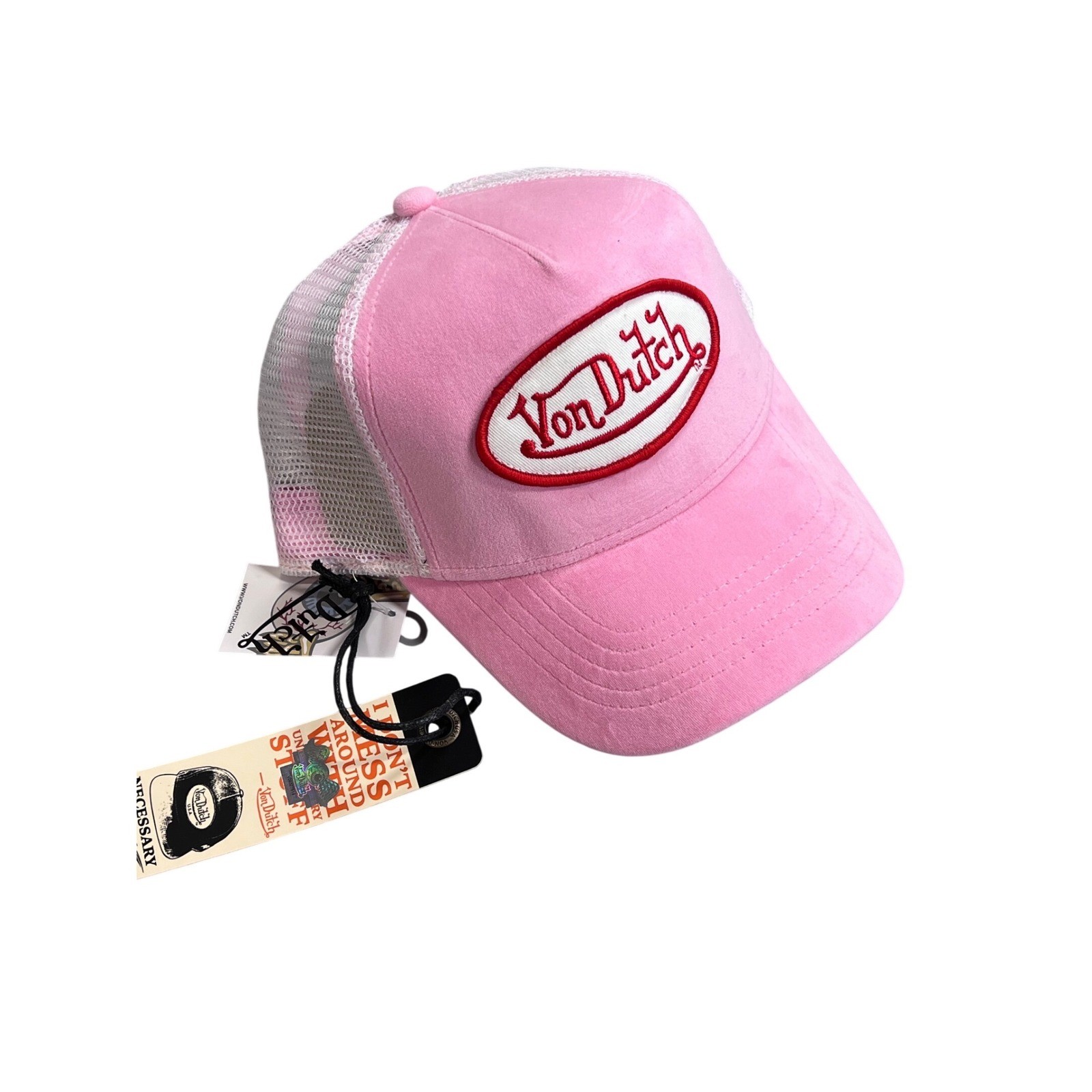 NEW Von Dutch Pink Velvet White Mesh Trucker SnapBack White Red Patch Unisex hat