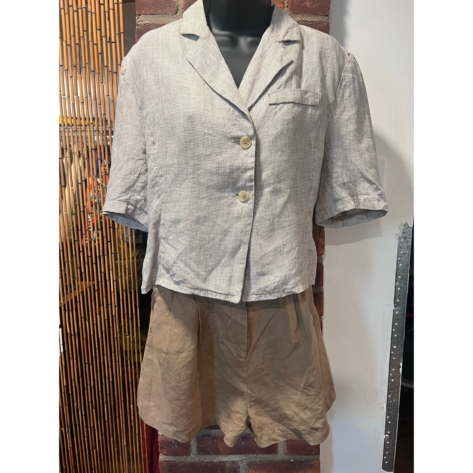 Natural Blend Minimalist Tailored Linen Cotton Utility Romper Jumpsuit S/M
