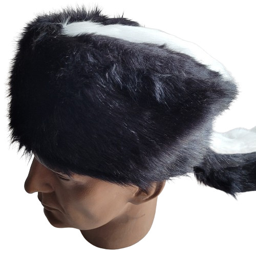 Skunk Hat Faux Fur & Tail Cap Warm Soft S-XL Size Mountain Men Coon Crockett
